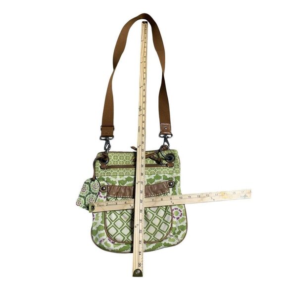 Spacious Fossil Purse‎ Canvas & Leather Trim Messenger Green with Brass headwear - Picture 16 of 16